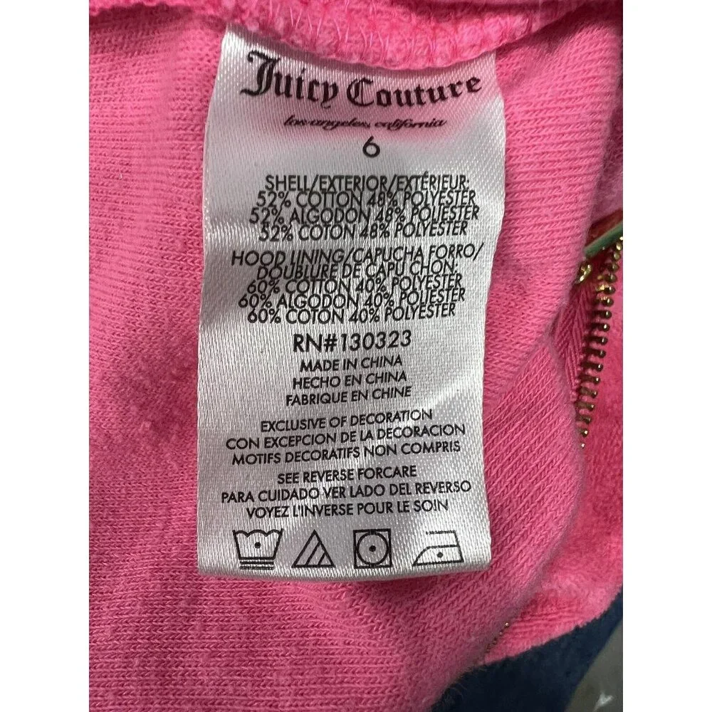 Juicy Couture Girls Romper with Hoodie Sz 6 Pink Terry Cloth Rainbow Retro Style